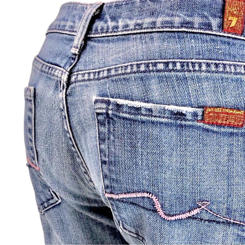 7 For All Mankind Pink Stitch Original Bootcut Jeans Premium Denim Mid Rise 27 - Picture 9 of 16